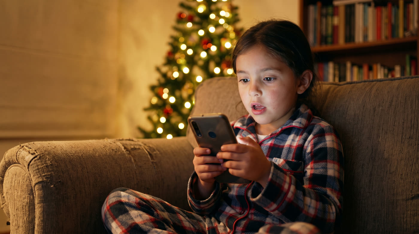 Niña mirando la pantalla con asombro